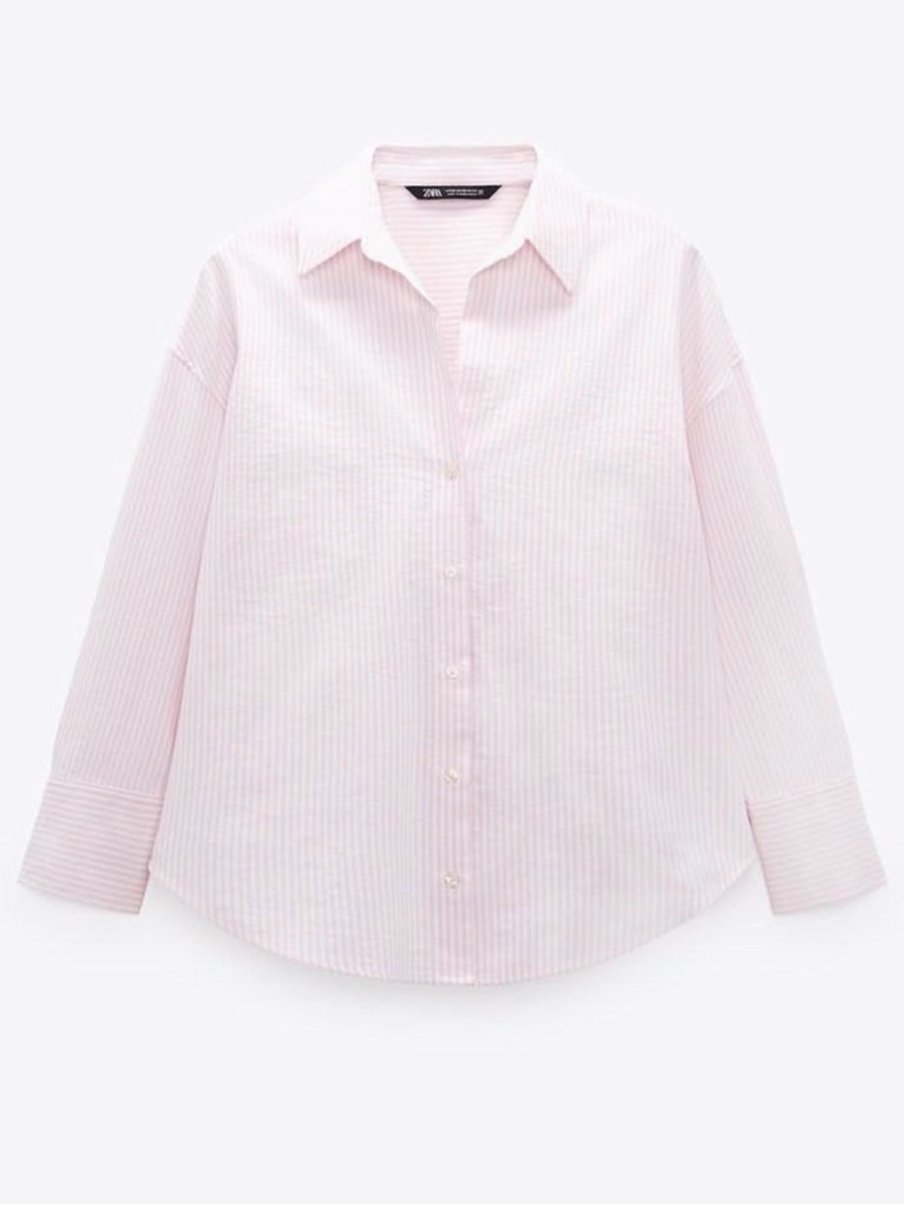 Zara Light Pink Striped Button-Up Oxford Shirt